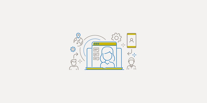 Illustration notebook connected with figures and mobile devices