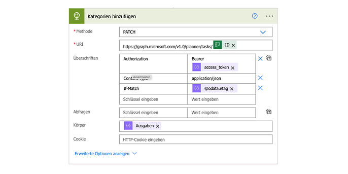 By means of a patch, the categories are added to the task By means of a patch, the categories are added to the task