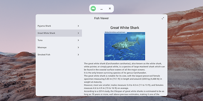The Fish Viewer app in Home Space mode