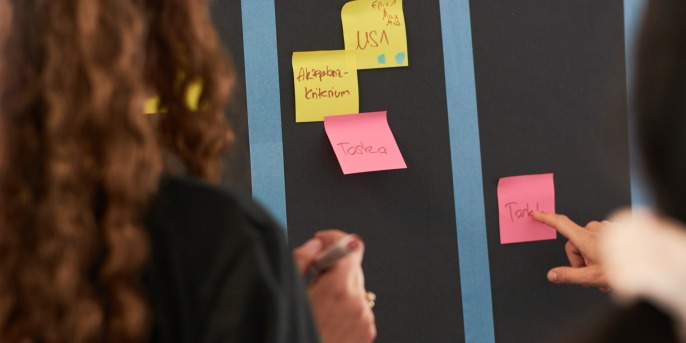Post its an eine Wand